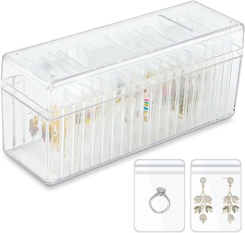 Acrylic Jewelry Organizers and Storage,Clear Jewelry Organizer and Storage with 20 Portable Anti Tarnish Jewelry Bags,Earring Holder Organizer for Earrings/Rings/Necklaces Gift for Women Girls,Clear in Saudi Arabia