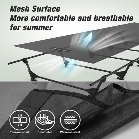 سرير تخييم صغير الحجم وخفيف الوزن، هيكل قفل FullGuard من الجيل الثالث لإعداد 30 ثانية، سطح عريض 30 بوصة، دعم 350 رطل، سرير ظهر قابل للطي مع حقيبة تخزين للأماكن الخارجية، شبكة سوداء in Kuwait