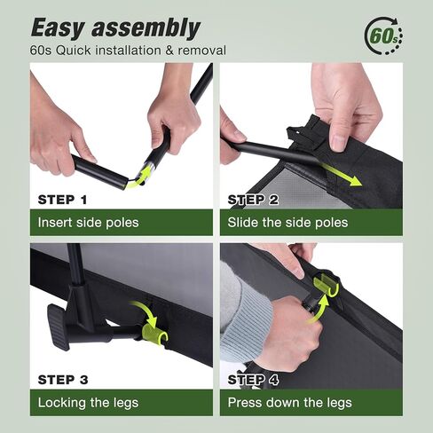 سرير تخييم صغير الحجم وخفيف الوزن، هيكل قفل FullGuard من الجيل الثالث لإعداد 30 ثانية، سطح عريض 30 بوصة، دعم 350 رطل، سرير ظهر قابل للطي مع حقيبة تخزين للأماكن الخارجية، شبكة سوداء in Kuwait