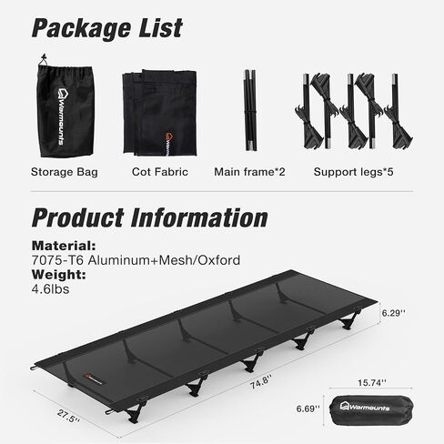 سرير تخييم صغير الحجم وخفيف الوزن، هيكل قفل FullGuard من الجيل الثالث لإعداد 30 ثانية، سطح عريض 30 بوصة، دعم 350 رطل، سرير ظهر قابل للطي مع حقيبة تخزين للأماكن الخارجية، شبكة سوداء in Kuwait