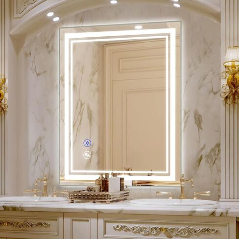 SaniteModar LED Bathroom Mirror, 60 x 28 inch Led Mirror, Dimmable 3 Color, Anti Fog Bathroom Lights Vanity Mirror with High Lumen, Anti Fog Wall Mounted Makeup with Touch Horizontal/Vertical in Saudi Arabia