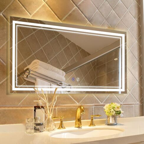 SaniteModar LED Bathroom Mirror, 60 x 28 inch Led Mirror, Dimmable 3 Color, Anti Fog Bathroom Lights Vanity Mirror with High Lumen, Anti Fog Wall Mounted Makeup with Touch Horizontal/Vertical in Saudi Arabia