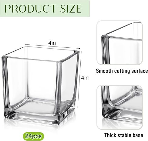 12 Pcs Square Glass Vases 4 x 4 Inch and 2 Rolls 3 Inch x 30 Yards Leaf Floral Ribbon Clear Glass Cube Vase Square Flower Vases for Centerpieces Candle Holders for Home Table Wedding Events in Saudi Arabia