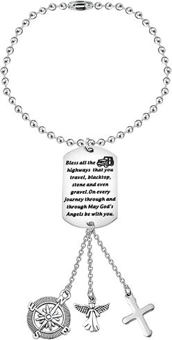 FUSTMW Guardian Angel Rearview Mirror Charm Drive Safe Gifts Car Ornament Hanging New Drivers Gifts May Your Guardian Angel Ride with You (silver) in Saudi Arabia