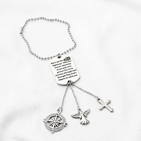 FUSTMW Guardian Angel Rearview Mirror Charm Drive Safe Gifts Car Ornament Hanging New Drivers Gifts May Your Guardian Angel Ride with You (silver) in Saudi Arabia