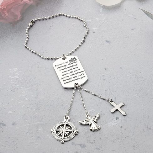 FUSTMW Guardian Angel Rearview Mirror Charm Drive Safe Gifts Car Ornament Hanging New Drivers Gifts May Your Guardian Angel Ride with You (silver) in Saudi Arabia