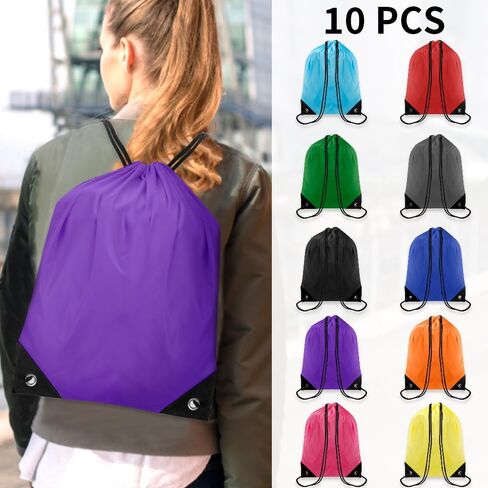 10 PCS Drawstring Backpack Bulk Drawstring Bags Nylon Cinch Bag DIY Drawstring Bag Waterproof Draw String Back Bag Cinch Sack String Backpack for Men and Women Sports Gym Travel Swimming, 10 Colors in Saudi Arabia