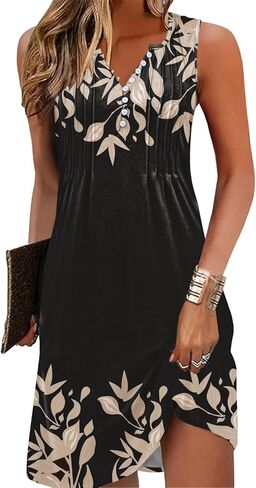 ETCYY Sundresses for Women 2025 Vacation Swim Cover up Beach Dresses Button Down Sleeveless Boho Floral V-Neck Summer Dress in Kuwait