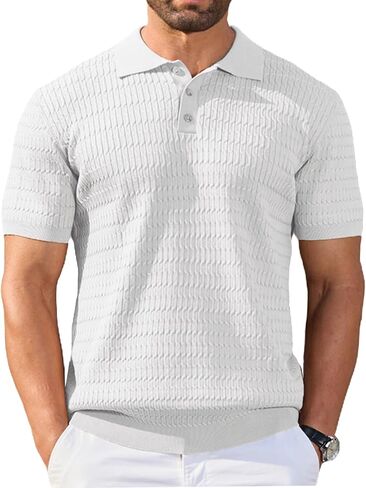 COOFANDY Mens Knit Polo Shirt Short Sleeve Vintage Textured Casual Golf Shirts Summer Beach Top in Saudi Arabia
