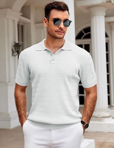 COOFANDY Mens Knit Polo Shirt Short Sleeve Vintage Textured Casual Golf Shirts Summer Beach Top in Saudi Arabia