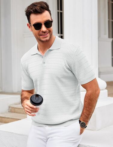 COOFANDY Mens Knit Polo Shirt Short Sleeve Vintage Textured Casual Golf Shirts Summer Beach Top in Saudi Arabia