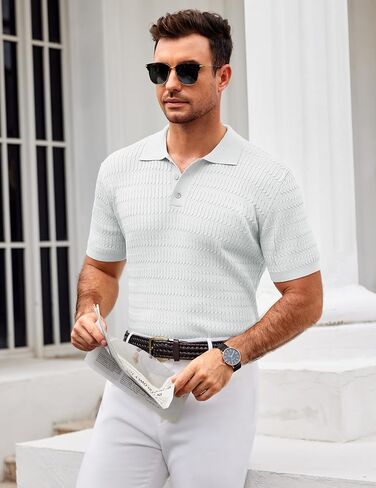 COOFANDY Mens Knit Polo Shirt Short Sleeve Vintage Textured Casual Golf Shirts Summer Beach Top in Saudi Arabia