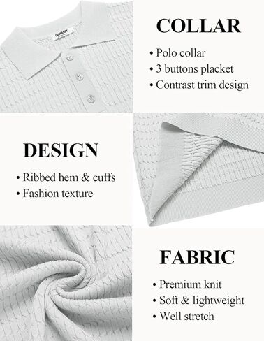 COOFANDY Mens Knit Polo Shirt Short Sleeve Vintage Textured Casual Golf Shirts Summer Beach Top in Saudi Arabia