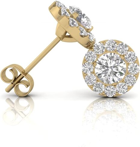 Women's Natural Halo Diamond Stud Earrings Available in 14K White and Yellow Gold (1/2 Carat TW - 1 Carat TW) - Jewelry For Her in Saudi Arabia