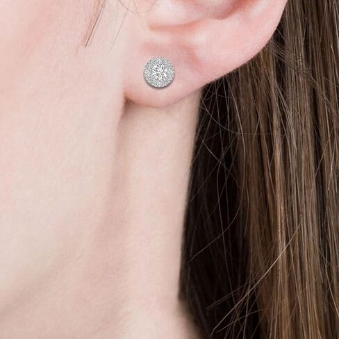 Women's Natural Halo Diamond Stud Earrings Available in 14K White and Yellow Gold (1/2 Carat TW - 1 Carat TW) - Jewelry For Her in Saudi Arabia