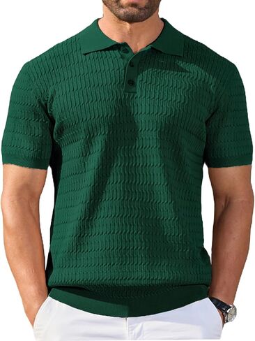 COOFANDY Mens Knit Polo Shirt Short Sleeve Vintage Textured Casual Golf Shirts Summer Beach Top in Saudi Arabia