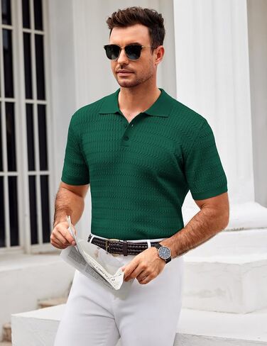 COOFANDY Mens Knit Polo Shirt Short Sleeve Vintage Textured Casual Golf Shirts Summer Beach Top in Saudi Arabia