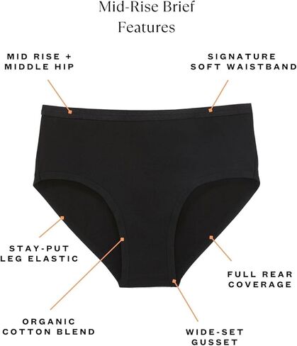 Subset Women's Organic Cotton Mid-Rise Brief 3-Pack, Extended Sizes; 2XS-4XL, Natural Knickey Undies, Breathable Underwear in Kuwait