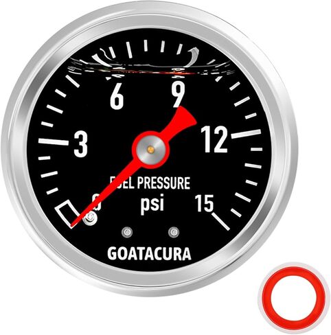 0-15psi Glycerin Filled Fuel Pressure Gauge, 1-1/2" Black Dial Size, 304 Stainless Steel Case, 1/8" NPT Center Back Mount, with High Accuracy, for Measuring Fuel Pressure in Kuwait
