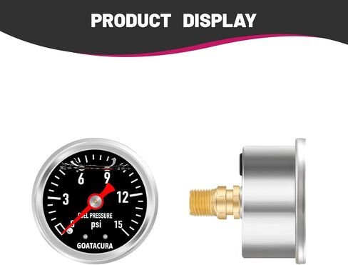 0-15psi Glycerin Filled Fuel Pressure Gauge, 1-1/2" Black Dial Size, 304 Stainless Steel Case, 1/8" NPT Center Back Mount, with High Accuracy, for Measuring Fuel Pressure in Kuwait