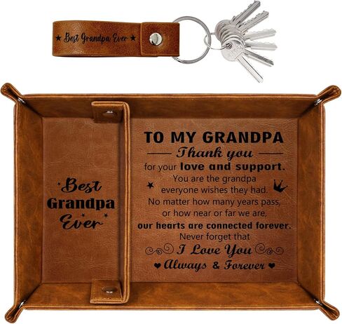 Grandpa Gifts for Fathers Day, PU Leather Valet Tray and Keychain, Christmas Birthday Gifts for Grandpa from Grandkids, Nightstand Tray for Grandpa, Catchall Tray, Desktop Storage Organizer in Saudi Arabia