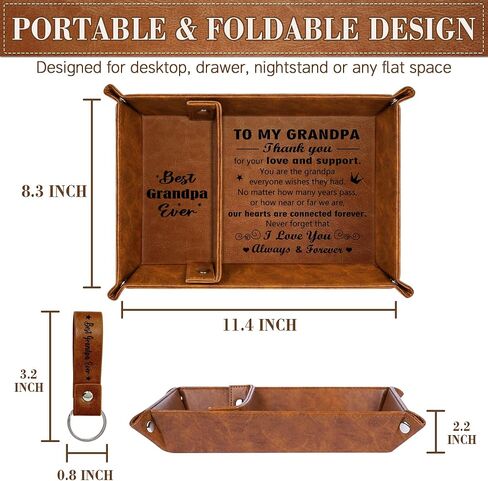 Grandpa Gifts for Fathers Day, PU Leather Valet Tray and Keychain, Christmas Birthday Gifts for Grandpa from Grandkids, Nightstand Tray for Grandpa, Catchall Tray, Desktop Storage Organizer in Saudi Arabia
