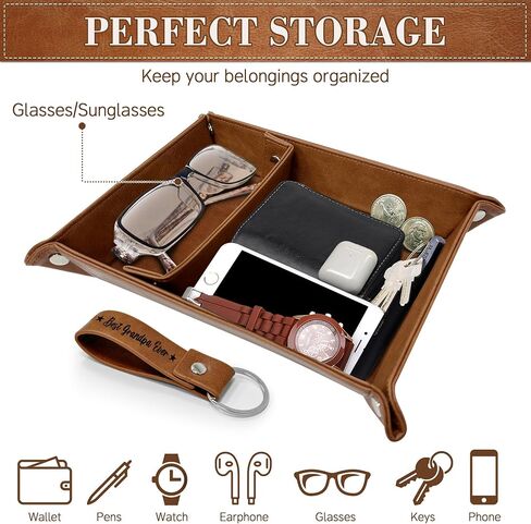 Grandpa Gifts for Fathers Day, PU Leather Valet Tray and Keychain, Christmas Birthday Gifts for Grandpa from Grandkids, Nightstand Tray for Grandpa, Catchall Tray, Desktop Storage Organizer in Saudi Arabia