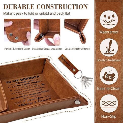 Grandpa Gifts for Fathers Day, PU Leather Valet Tray and Keychain, Christmas Birthday Gifts for Grandpa from Grandkids, Nightstand Tray for Grandpa, Catchall Tray, Desktop Storage Organizer in Saudi Arabia