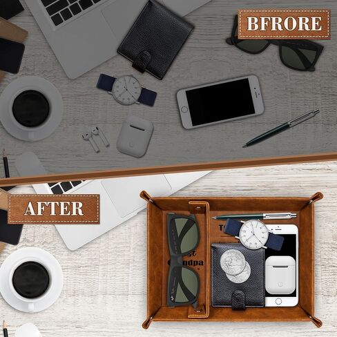 Grandpa Gifts for Fathers Day, PU Leather Valet Tray and Keychain, Christmas Birthday Gifts for Grandpa from Grandkids, Nightstand Tray for Grandpa, Catchall Tray, Desktop Storage Organizer in Saudi Arabia