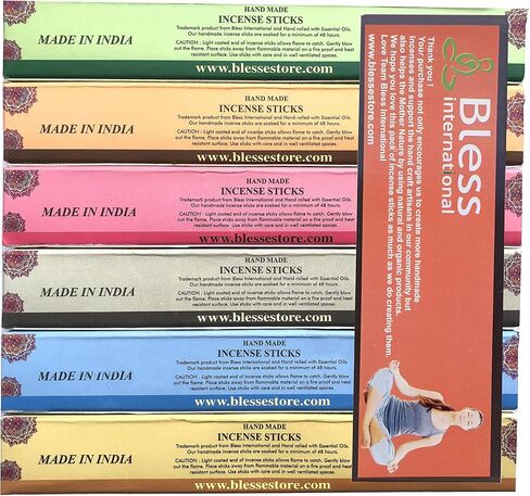 Bless-International-Frankincense-and-Myrrh-Patchouli-Rose-Sandalwood-Nag-Champa-White-Sage Natural-Handmade-Organic-for-Relaxation-Positivity-Yoga-Meditation 150-Sticks-25x6-Fragrances with Holder in Kuwait