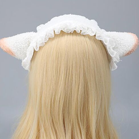 Cosplay Plush Lamb Ear Hair Hoop Woman Lamb Ear Shape Makeup Headband For Taking Photo Hair Accessories White Color in Saudi Arabia