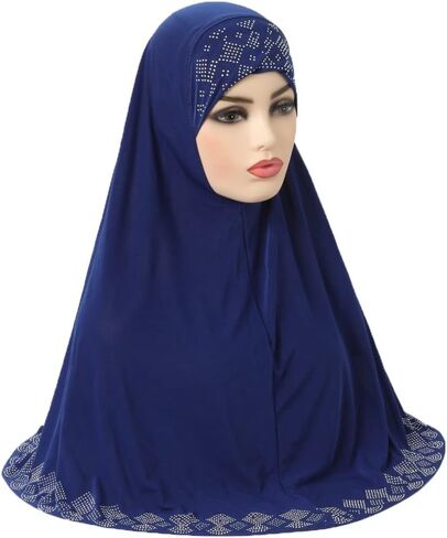 Women Shiny Rhinestones Muslim Hijab Islamic Long Turban Head Wrap Scarf Shawl in Kuwait