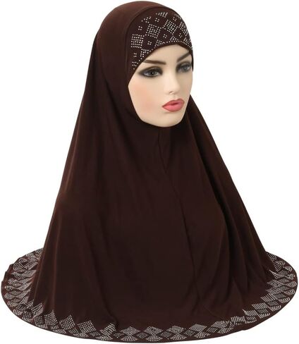 Women Shiny Rhinestones Muslim Hijab Islamic Long Turban Head Wrap Scarf Shawl in Kuwait