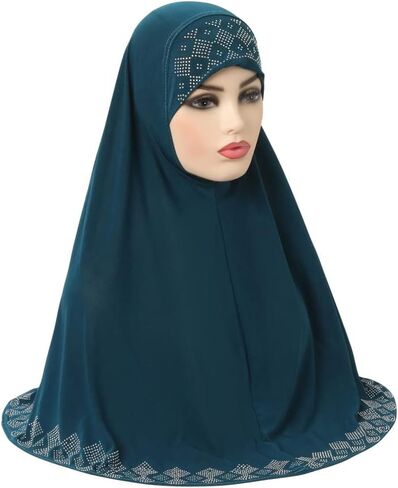 Women Shiny Rhinestones Muslim Hijab Islamic Long Turban Head Wrap Scarf Shawl in Kuwait
