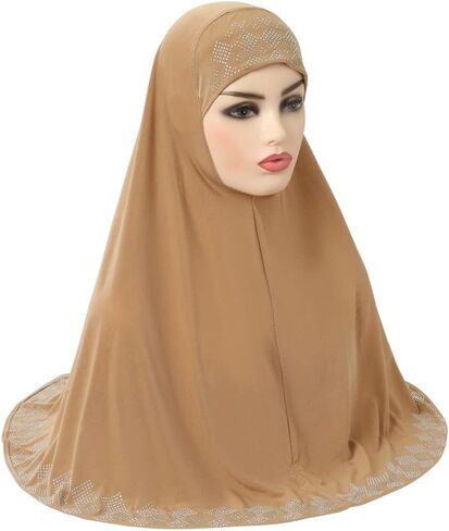 Women Shiny Rhinestones Muslim Hijab Islamic Long Turban Head Wrap Scarf Shawl in Kuwait
