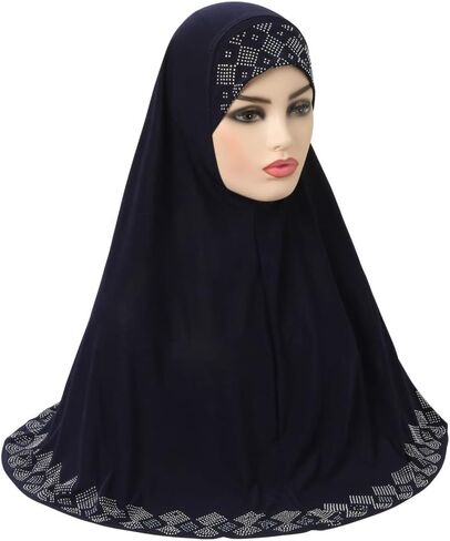 Women Shiny Rhinestones Muslim Hijab Islamic Long Turban Head Wrap Scarf Shawl in Kuwait