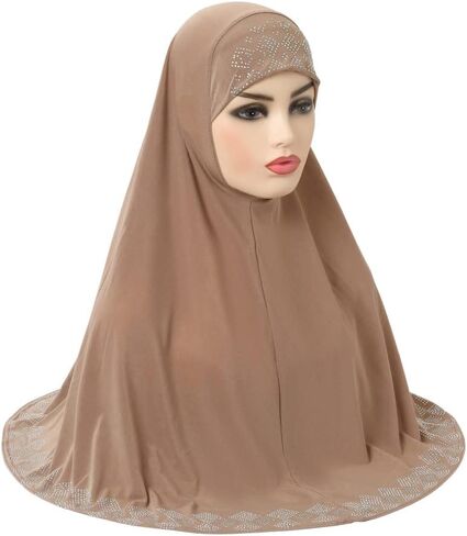 Women Shiny Rhinestones Muslim Hijab Islamic Long Turban Head Wrap Scarf Shawl in Kuwait