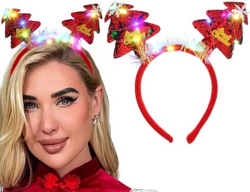 Christmas Headband Xmas Tree Headband Sequins Hairbands Light Up Hairband LED Headpiece Party Headband for Women in Saudi Arabia