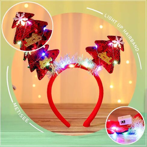 Christmas Headband Xmas Tree Headband Sequins Hairbands Light Up Hairband LED Headpiece Party Headband for Women in Saudi Arabia