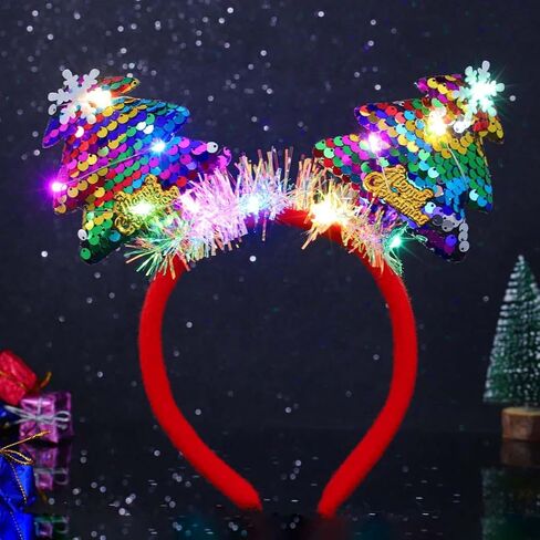 Christmas Headband Xmas Tree Headband Sequins Hairbands Light Up Hairband LED Headpiece Party Headband for Women in Saudi Arabia