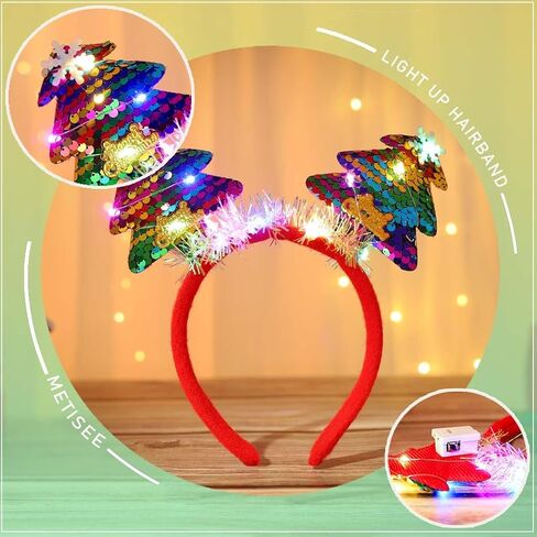 Christmas Headband Xmas Tree Headband Sequins Hairbands Light Up Hairband LED Headpiece Party Headband for Women in Saudi Arabia