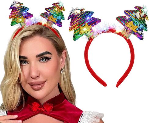 Christmas Headband Xmas Tree Headband Sequins Hairbands Light Up Hairband LED Headpiece Party Headband for Women in Saudi Arabia