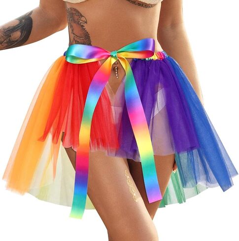 تنورة كاكاكو للسيدات بألوان قوس قزح تنورات قصيرة من التول للبالغين بطبقات رقص الباليه زي توتو (قوس قزح) in Kuwait