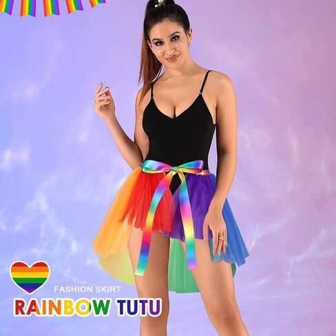 تنورة كاكاكو للسيدات بألوان قوس قزح تنورات قصيرة من التول للبالغين بطبقات رقص الباليه زي توتو (قوس قزح) in Kuwait