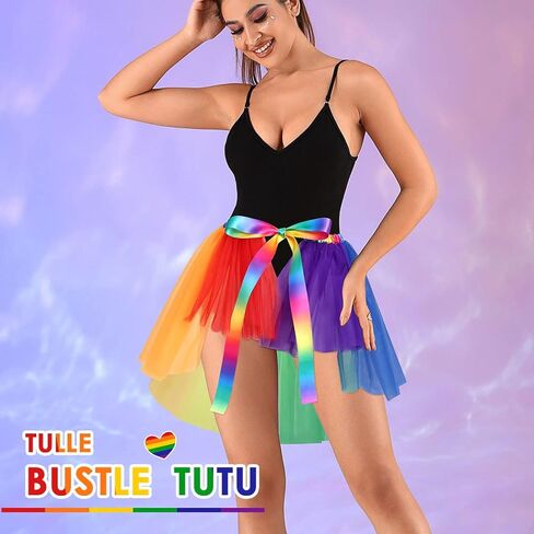 تنورة كاكاكو للسيدات بألوان قوس قزح تنورات قصيرة من التول للبالغين بطبقات رقص الباليه زي توتو (قوس قزح) in Kuwait