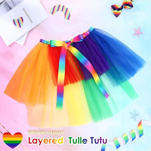 تنورة كاكاكو للسيدات بألوان قوس قزح تنورات قصيرة من التول للبالغين بطبقات رقص الباليه زي توتو (قوس قزح) in Kuwait