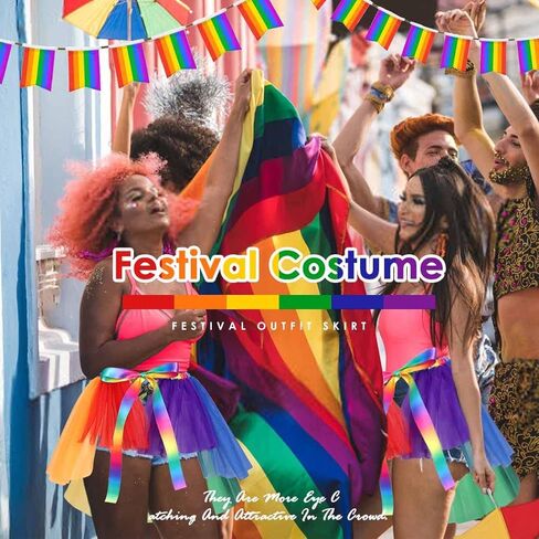 تنورة كاكاكو للسيدات بألوان قوس قزح تنورات قصيرة من التول للبالغين بطبقات رقص الباليه زي توتو (قوس قزح) in Kuwait