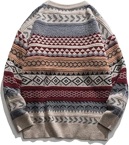 Aelfric Eden Women's Aztec Pattern Knit Sweater Oversized Vintage Long Sleeve Crewneck Pullover Sweater in Saudi Arabia
