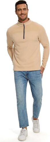 M MOTEEPI Mens Fleece Quarter Zip Up Pullover Sweater Slim Fit Lightweight Mock Neck Long Sleeve Sweaters For Men in Kuwait