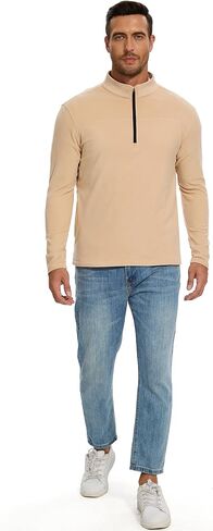 M MOTEEPI Mens Fleece Quarter Zip Up Pullover Sweater Slim Fit Lightweight Mock Neck Long Sleeve Sweaters For Men in Kuwait